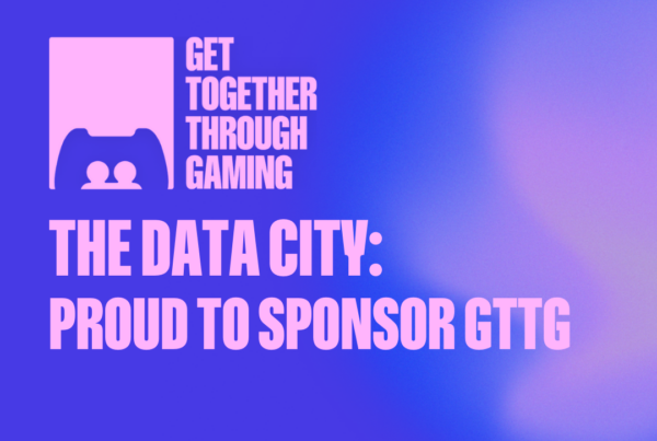 Get Together Through Gaming logo with blog title 'The Data City: Proud to Sponsor GTTG' over purple background